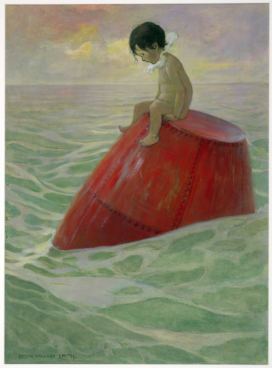 Tom hosszú napokon ült a bóján, Charles Kingsley The Water Babies című kocsmájából. 1916 (színes litó) alkotó: Jessie Willcox Smith