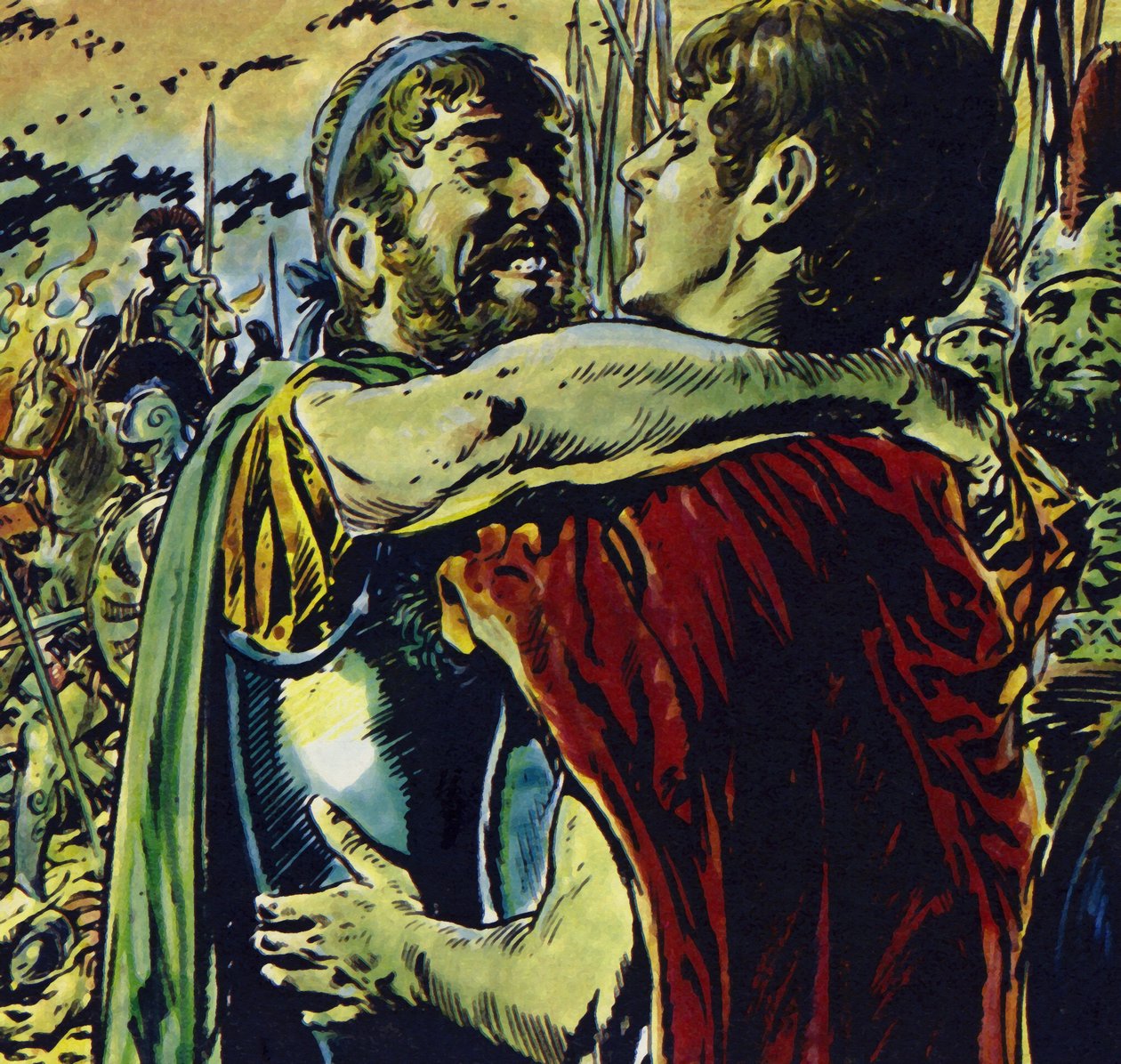 Sándor csatlakozott apjához a görögök elleni csatában (színes litográfia) alkotó: Jesus Blasco