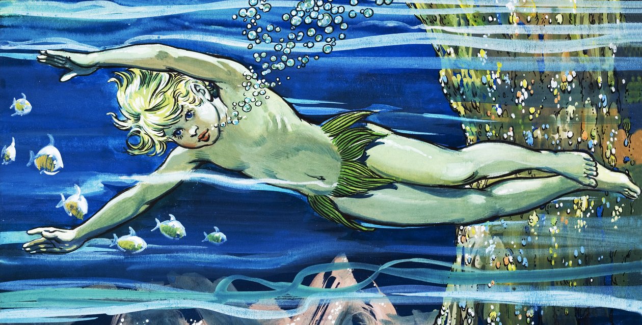 Úszó fiú, illusztráció Charles Kingsley 