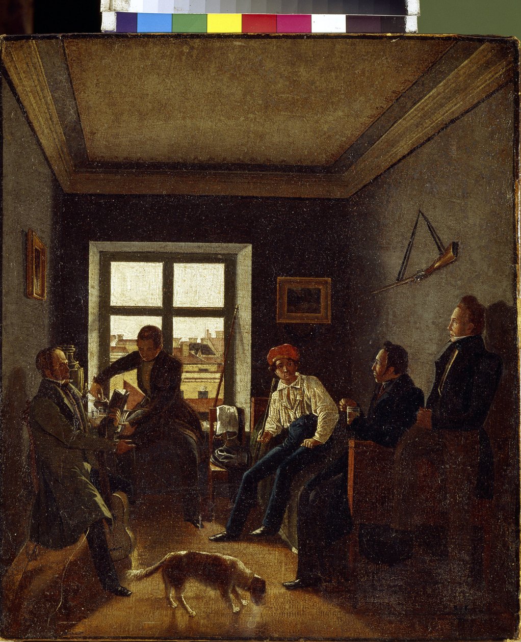 Este hét óra (irodalmi est). Evgraf Fjodorovics Krendovski festménye (1810-1853 után), olaj, vászon, 1820 körül. Orosz művészet alkotó: Jevgraf Fiodorovitch Krendovsky