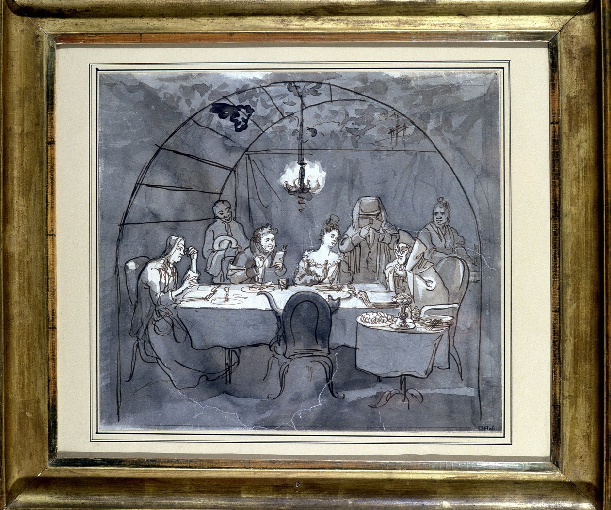Fête des Cabanes a Kasher étteremben Moses Ulmann családja által. Rajz papírra, tollmosás 1831-ben 35,5 x 31,3 cm. (JM 189) Jewish Museum Basel, Svájc. alkotó: Jewish School