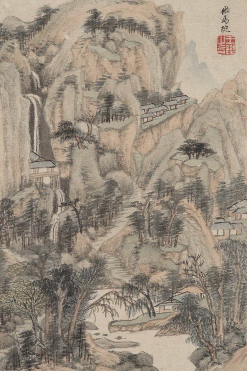 Táj különböző régi mesterek stílusában: Ma Wan stílusában, 1669 (tinta és szín papíron) alkotó: Wang Jian