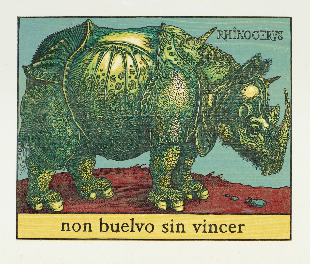 Zöld orrszarvú, 2007 (fametszet) alkotó: Jim Monson
