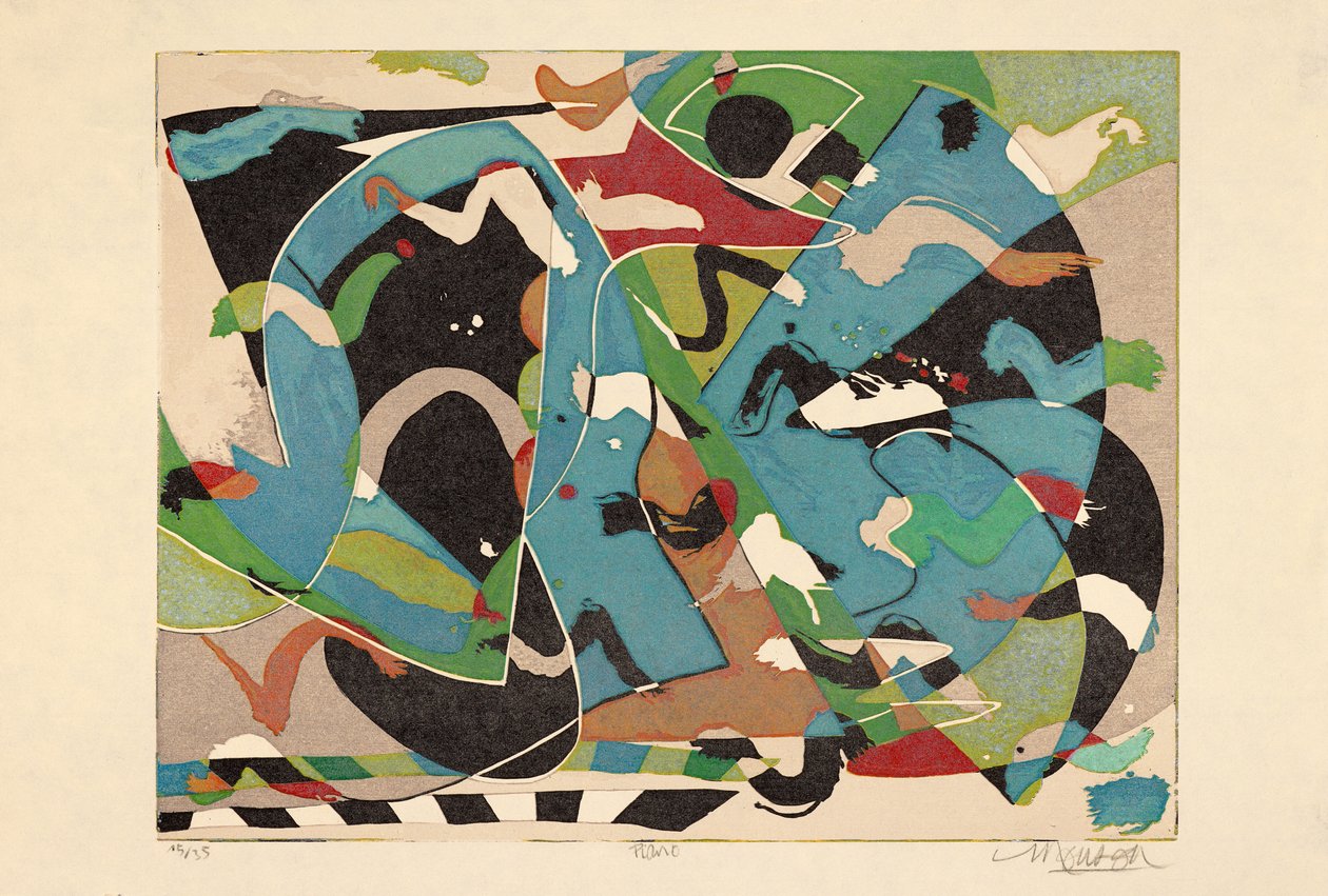 Piano, 2018 (woodcut) alkotó: Jim Monson