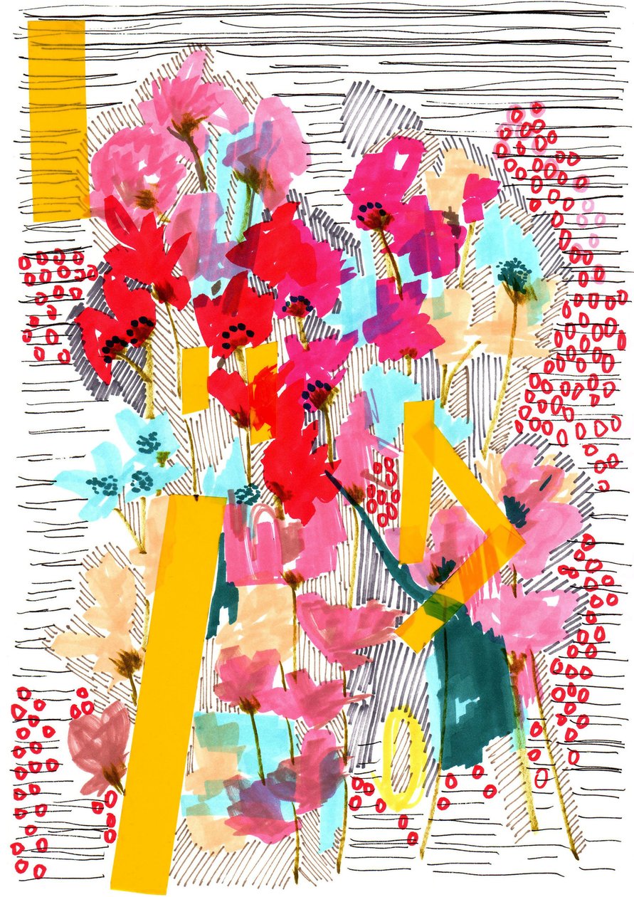 Floral Doodle 3, 2013 (toll, tinta, kollázs és papír) alkotó: Jo Chambers