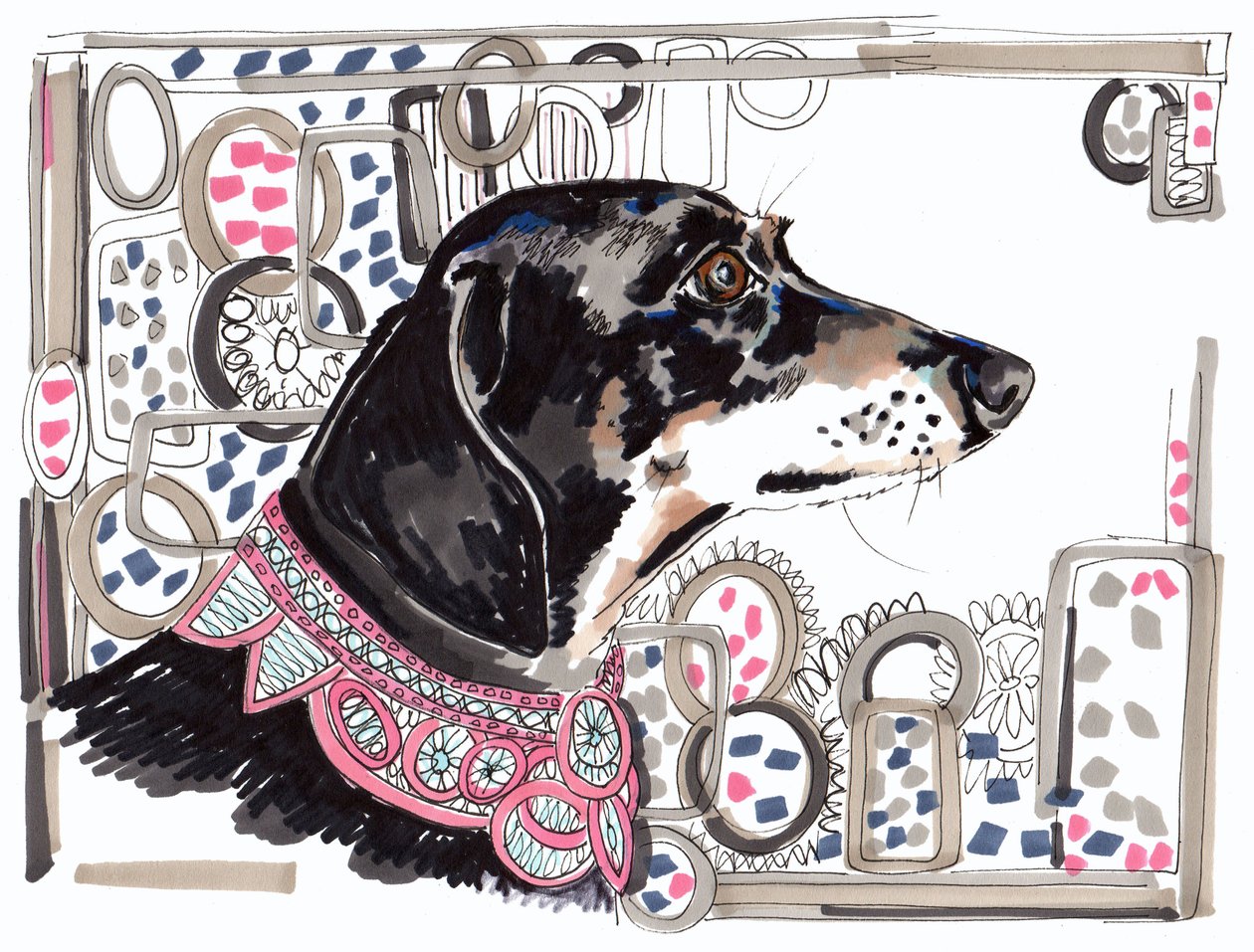 Lacey, a tacskó, 2013, (toll, tinta papíron) alkotó: Jo Chambers