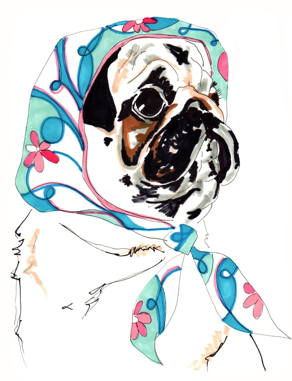 Pug In Pucci, 2012 (toll és tinta papíron) alkotó: Jo Chambers
