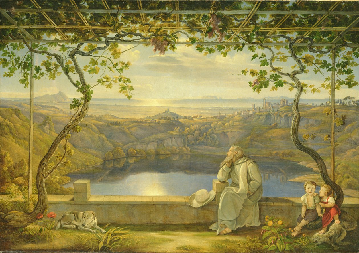 Egy szerzetes a teraszon a Nemi-tónál, 1818 alkotó: Joachim Faber
