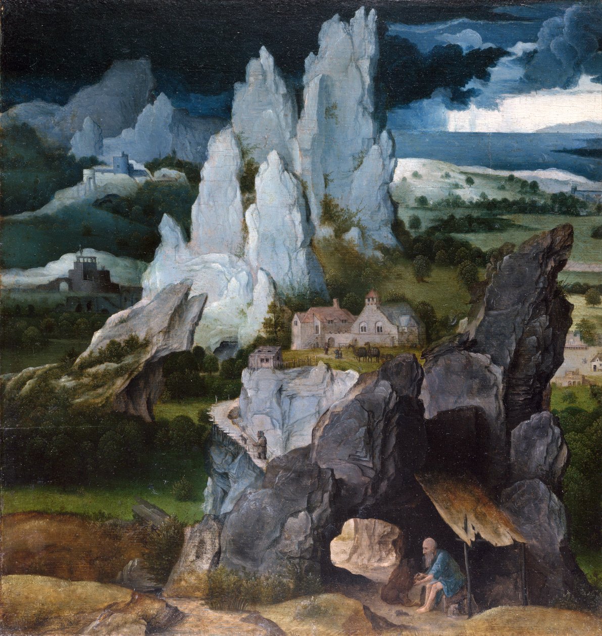 Szent Jeromos sziklás tájképben, 1515 körül alkotó: Joachim Patenier