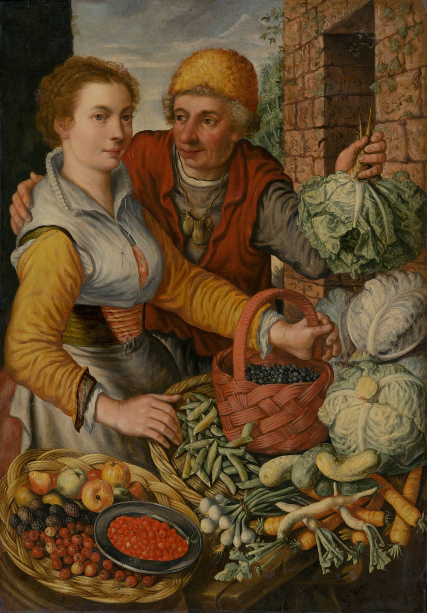 A zöldség-gyümölcs árusok, c. 1570. alkotó: Joachim Beuckelaer