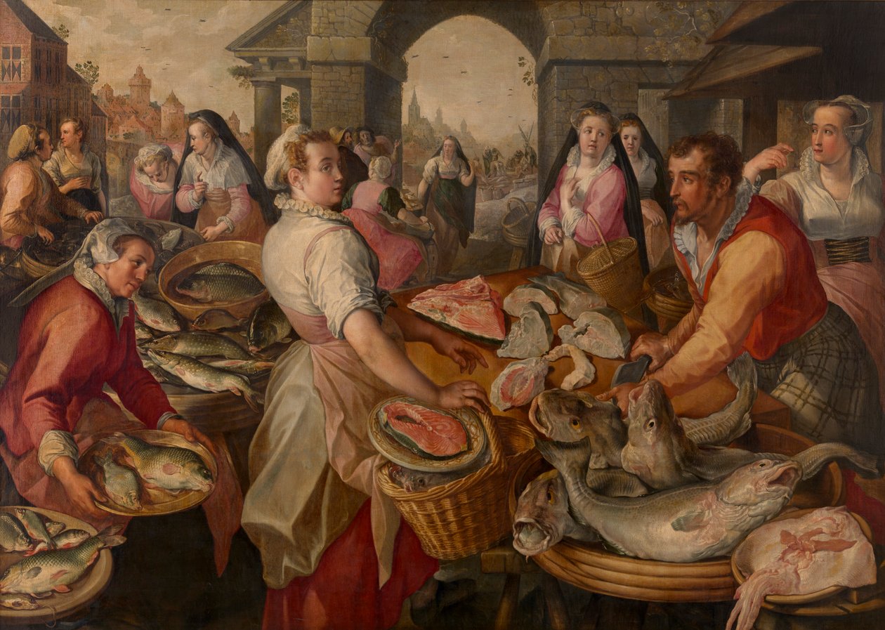 Fishmarket (olaj a panelen) alkotó: Joachim Beuckelaer