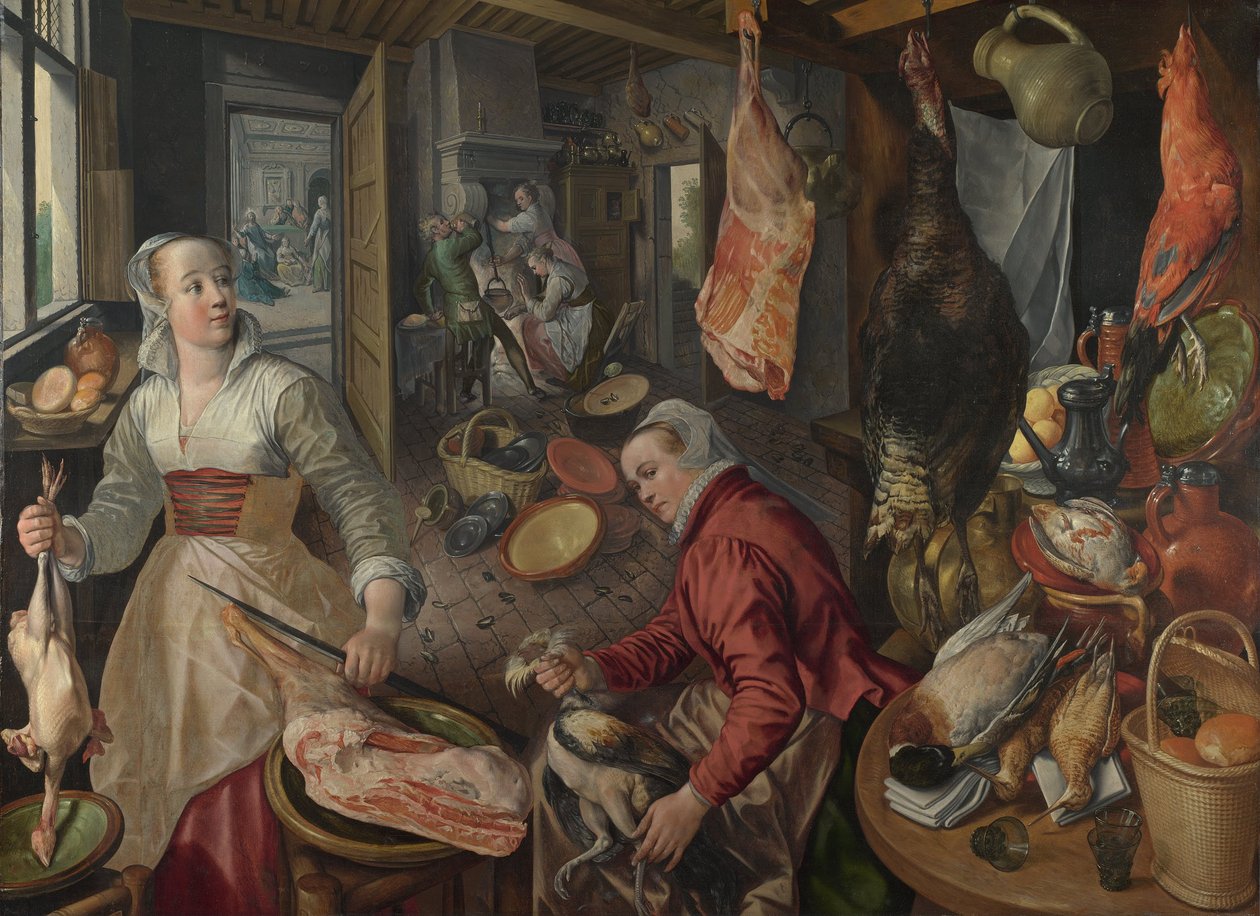 A négy elem: Tűz. Konyhai jelenet Krisztussal Márta és Mária házában a háttérben - Beuckelaer (Beuckelaer), Joachim (1533-1574) - 1569 National Gallery, London alkotó: Joachim Beuckelaer