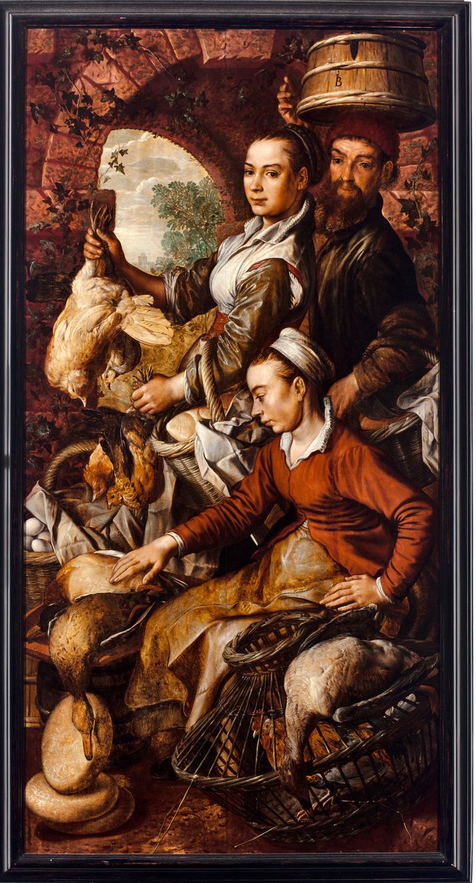 Baromfit és tojást árusító piaci kereskedők - Joachim Beuckelaer (1533-1574) festménye 1564 Méret 203x103 cm Genes, Musei di Strada Nuova alkotó: Joachim Beuckelaer