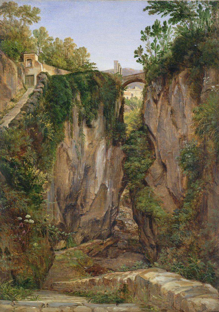 Egy sziklás völgy Sorrentóban, 1823 (olaj, papír, kártyára rögzítve) alkotó: Joachim Faber