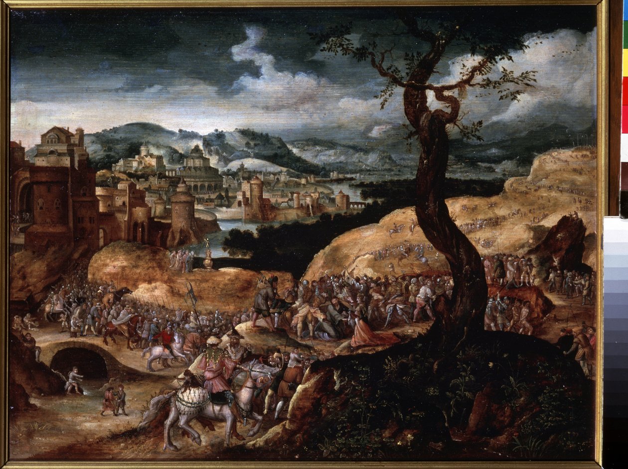 "Krisztus szenvedése" (Krisztus szenvedése) Felemelkedés a Golgotára. Joachim Patinier (vagy Patiner vagy Patinir) festménye (kb. 1480-1524) 16. századi Puskin Múzeum, Moszkva alkotó: Joachim Patinir