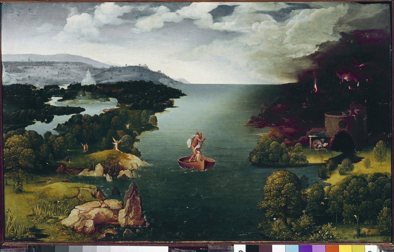 Táj Charonnal a Styxen átkelve. (olaj, fa, 1515-1524 körül) alkotó: Joachim Patinir
