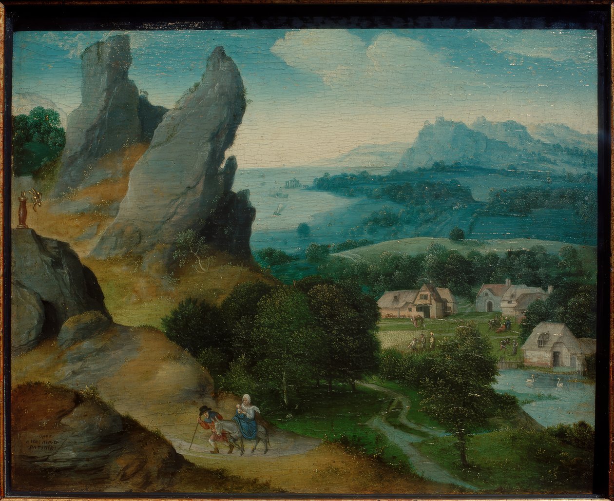 Táj menekülés a repüléssel Egyiptomba alkotó: Joachim Patinir