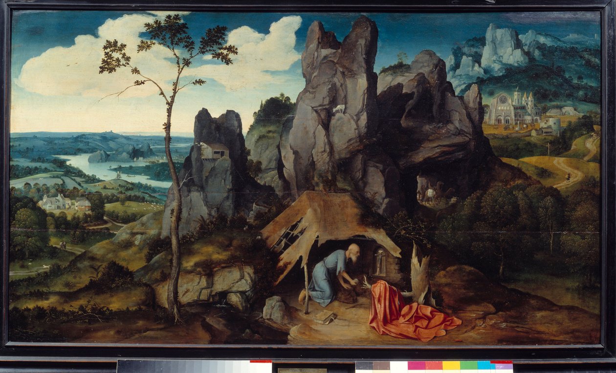 Joachim Patinir (1485-1524) Szent Jeromos a sivatagban festménye alkotó: Joachim Patinir