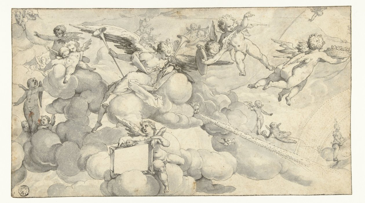 Putti és az angyal kartotussal alkotó: Joachim Wtewael (circle of)