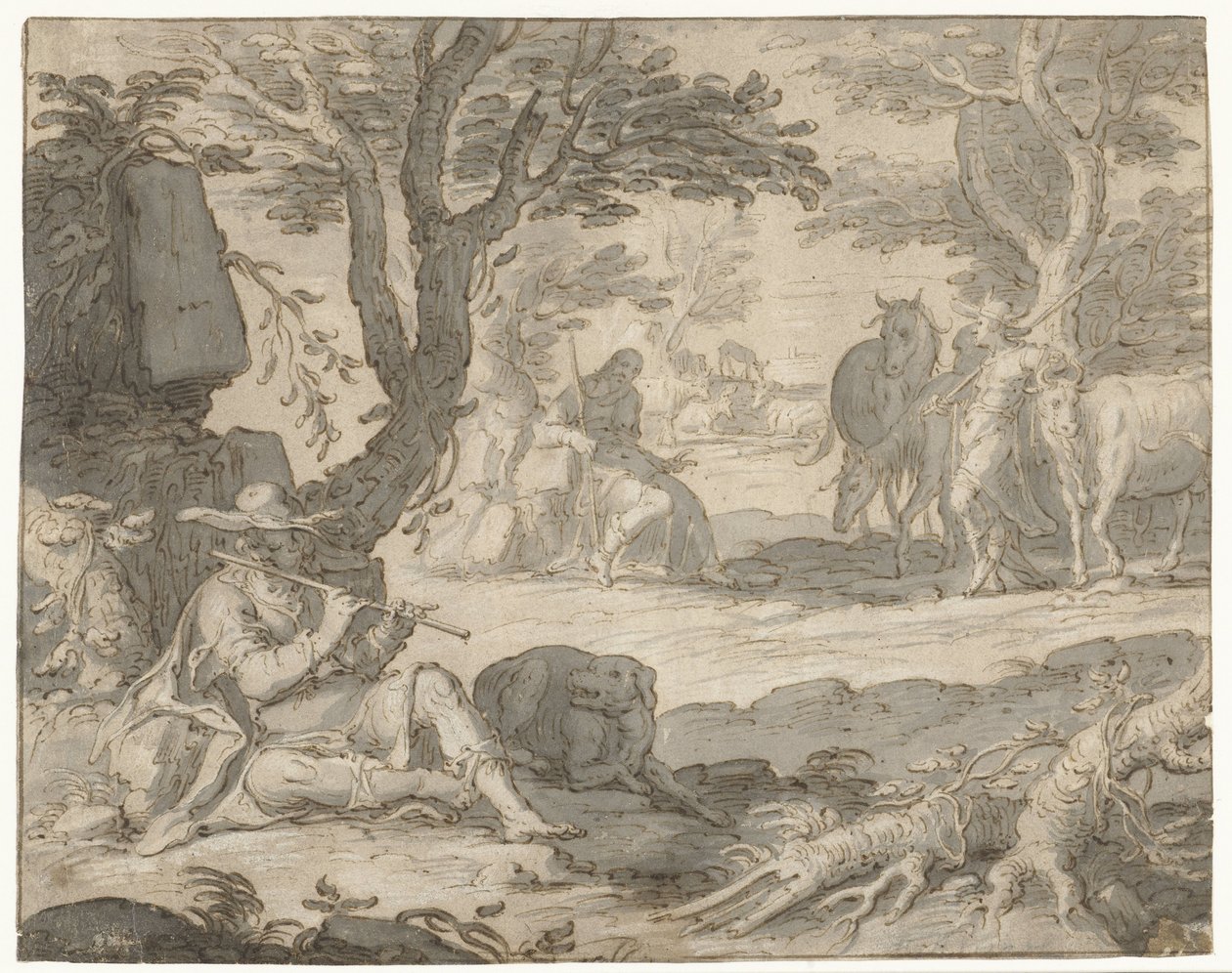 Apolló fuvolán ápolja Admetus nyáját alkotó: Joachim Wtewael or Utewael