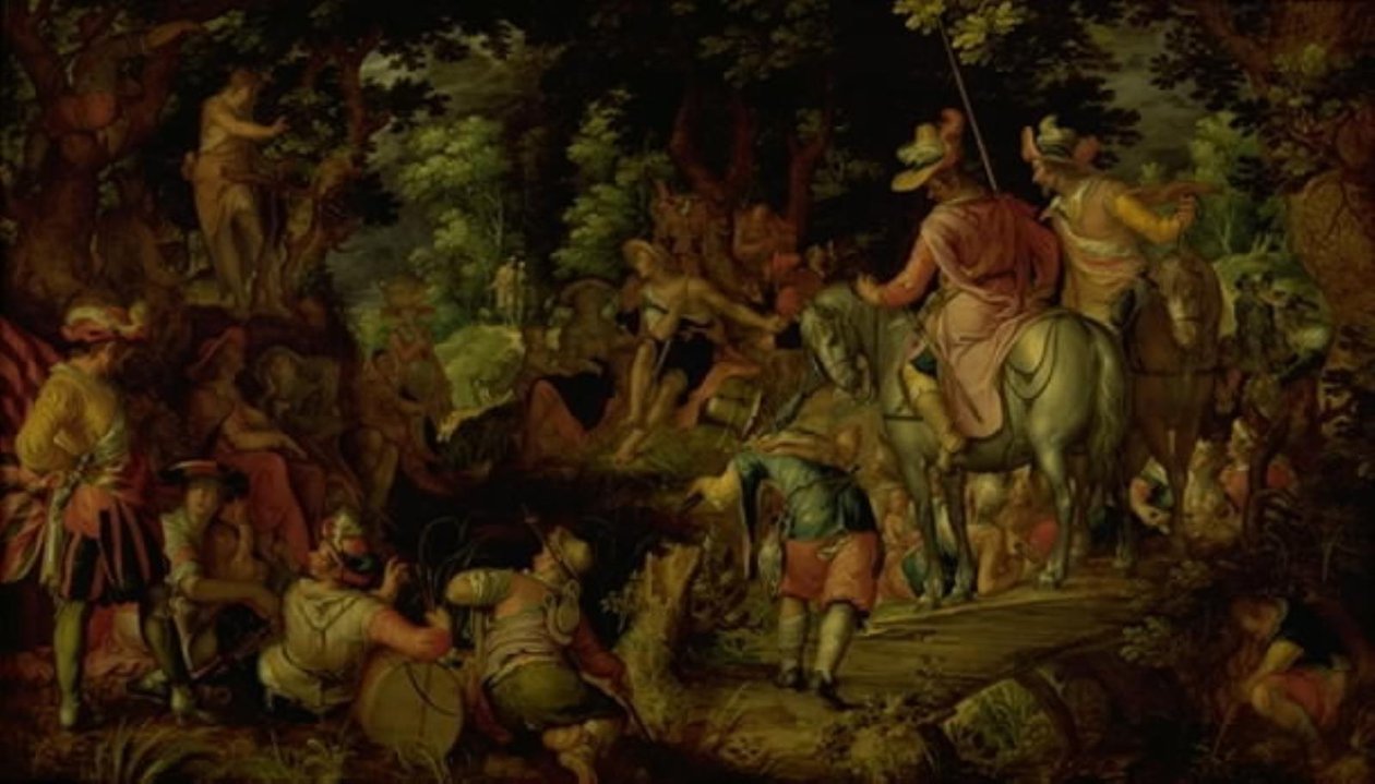 Keresztelő János prédikál az erdőben alkotó: Joachim Wtewael or Utewael