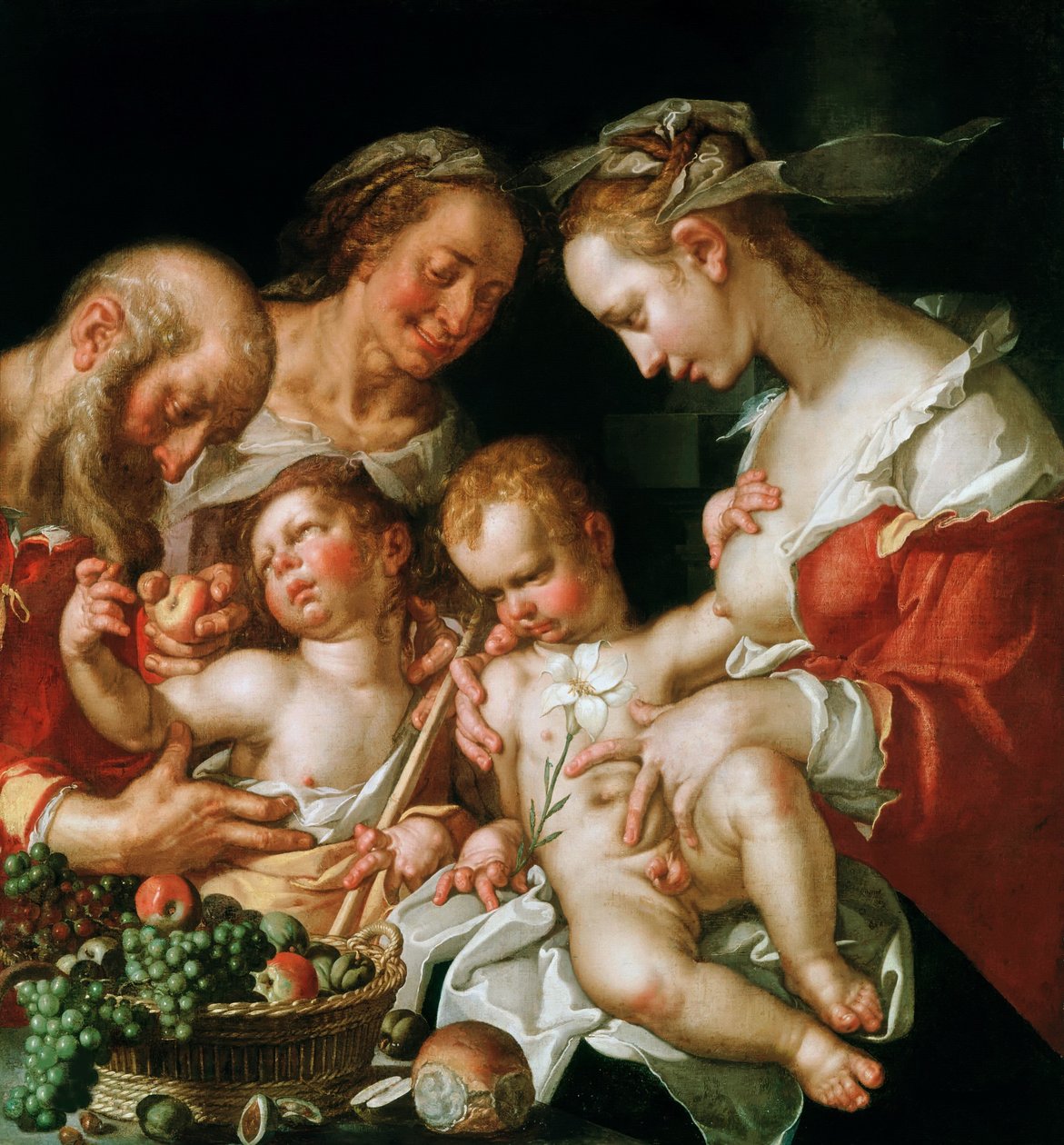 A Szent Család Keresztelő Jánossal, kb. 1600. alkotó: Joachim Wtewael or Utewael