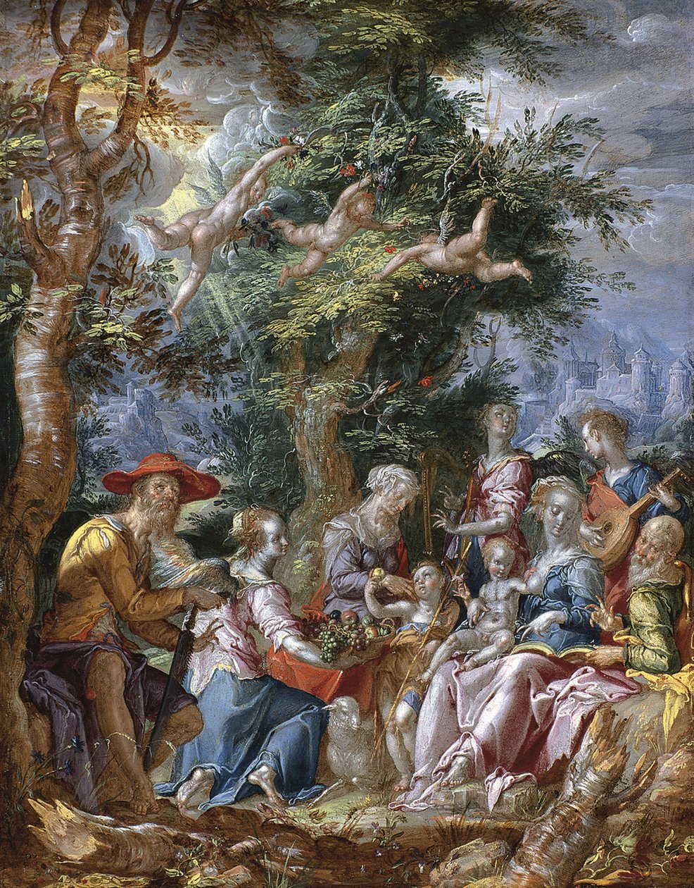 A Szent Család szentekkel és angyalokkal alkotó: Joachim Wtewael or Utewael