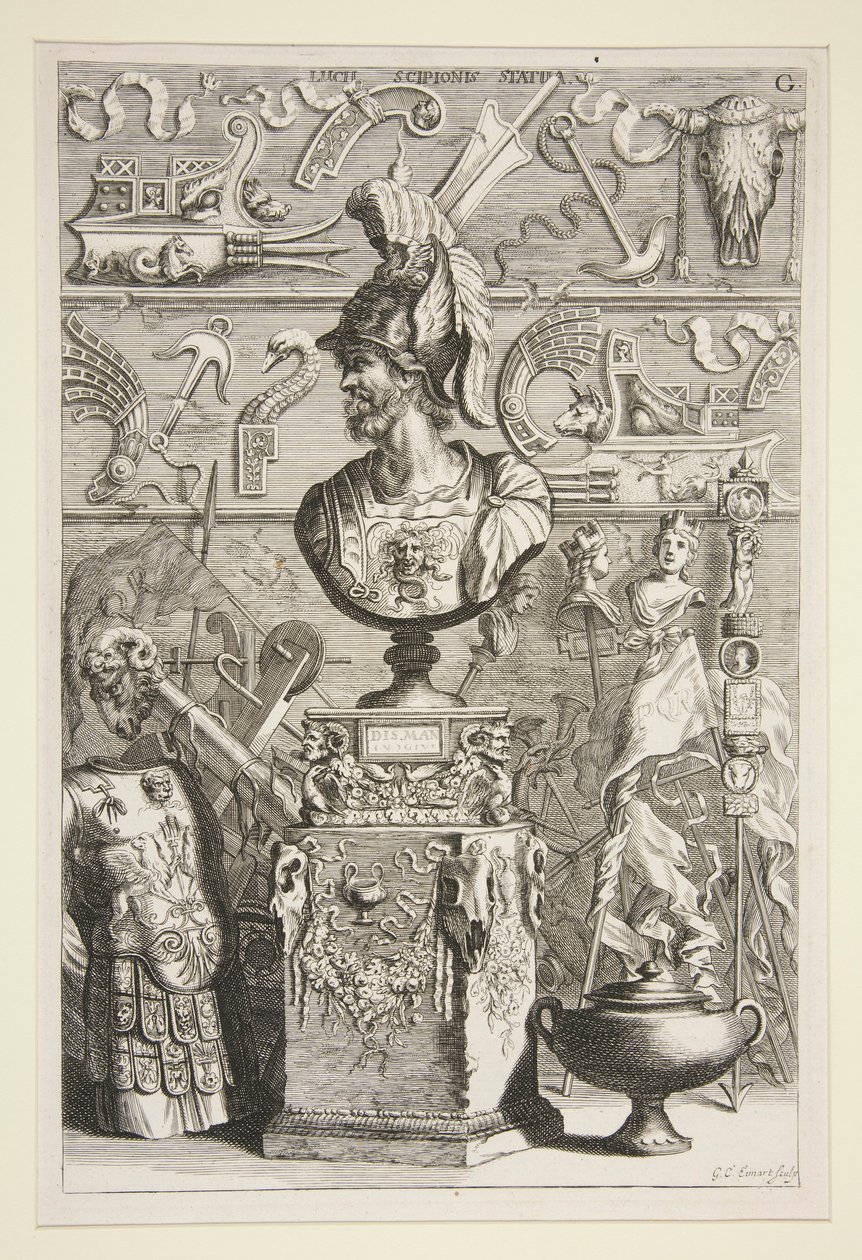 Lucius Sciopione szobra, páncél és más antik zászlók és töredékek alkotó: Joachim von Sandrart