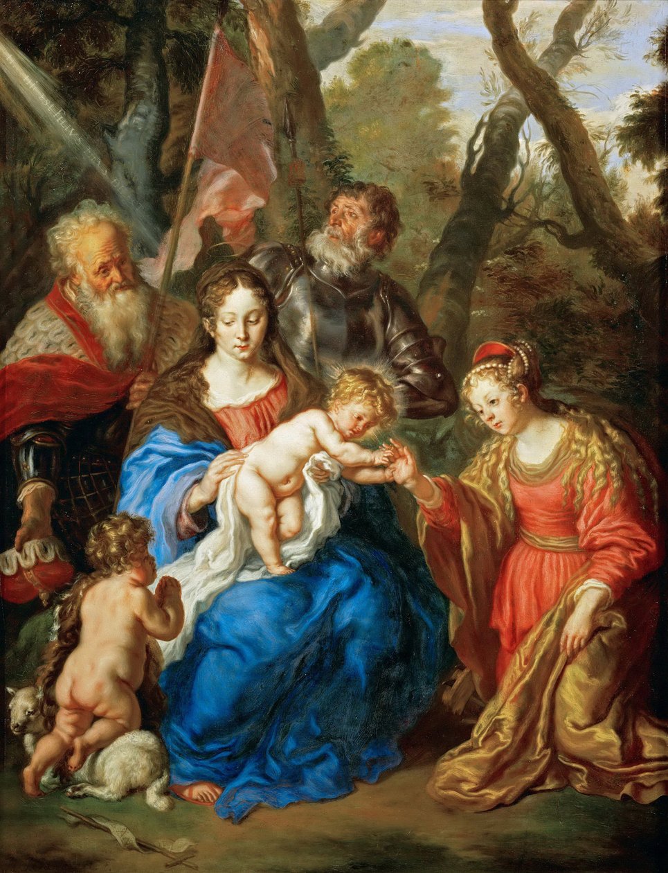 Barokk: Szent Katalin misztikus házassága Szent Lipóttal és Szent Guillaume-mal - Szent Katalin misztikus házassága Szent Lipóttal és Vilmossal, Sandrart, Joachim, von (1606-1688) alkotó: Joachim von Sandrart
