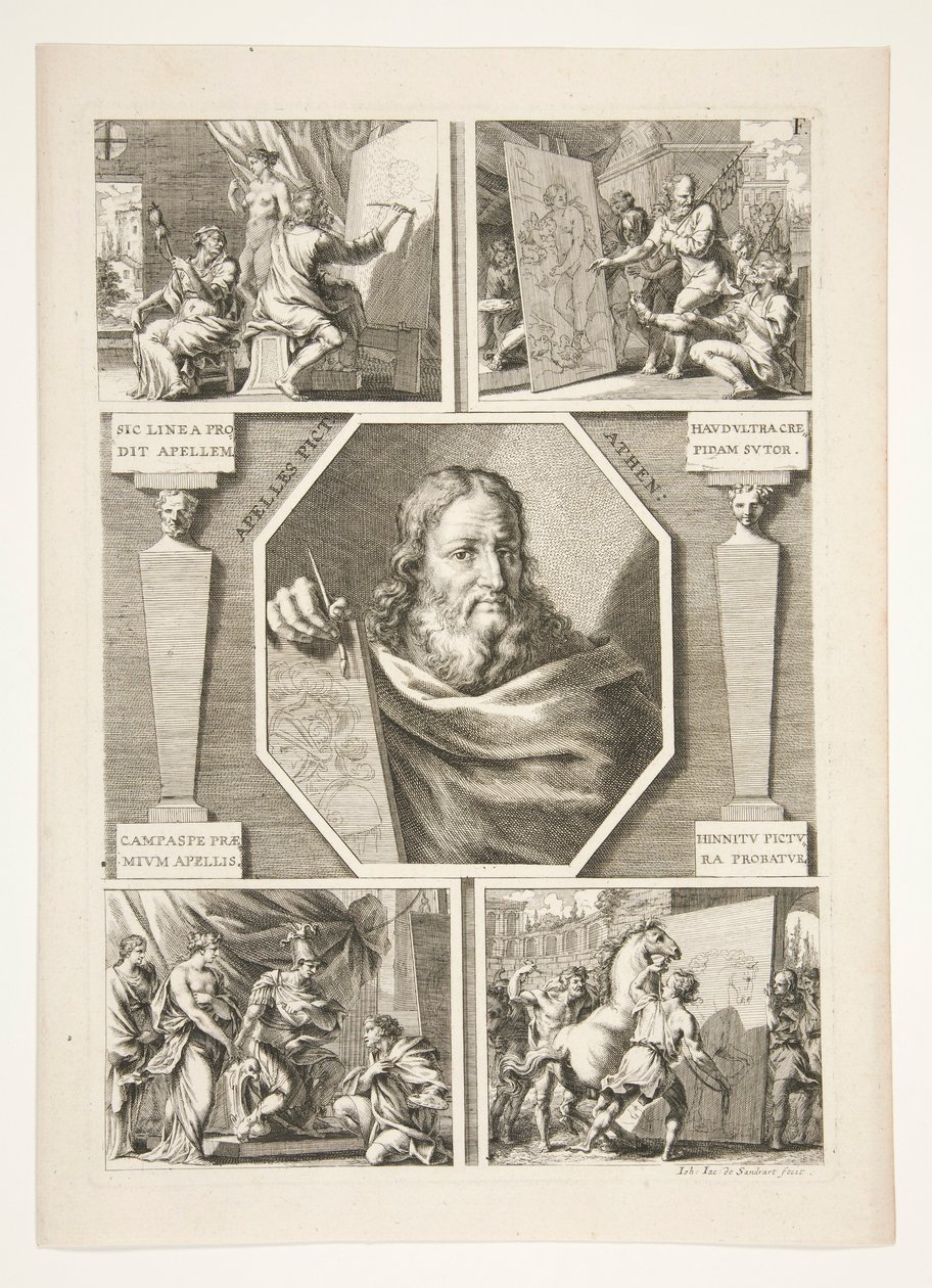 Apelles portréja és négy jelenet Apelles életéből alkotó: Joachim von Sandrart