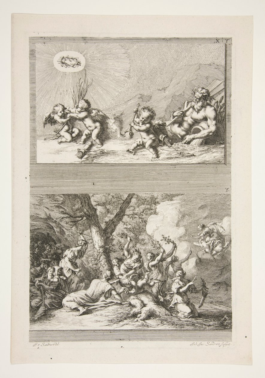 felső fele: Folyóisten és Putti játszik a hírnév szimbólumaival alsó fele: Cupido büntetése alkotó: Joachim von Sandrart