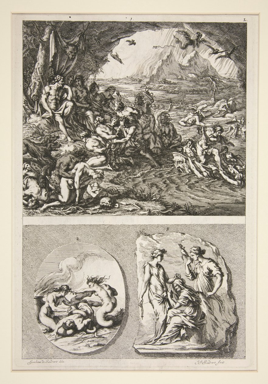 felső fele: Quos Ego? alsó fele: Két antik dombormű: A három sors és egy ismeretlen téma alkotó: Joachim von Sandrart