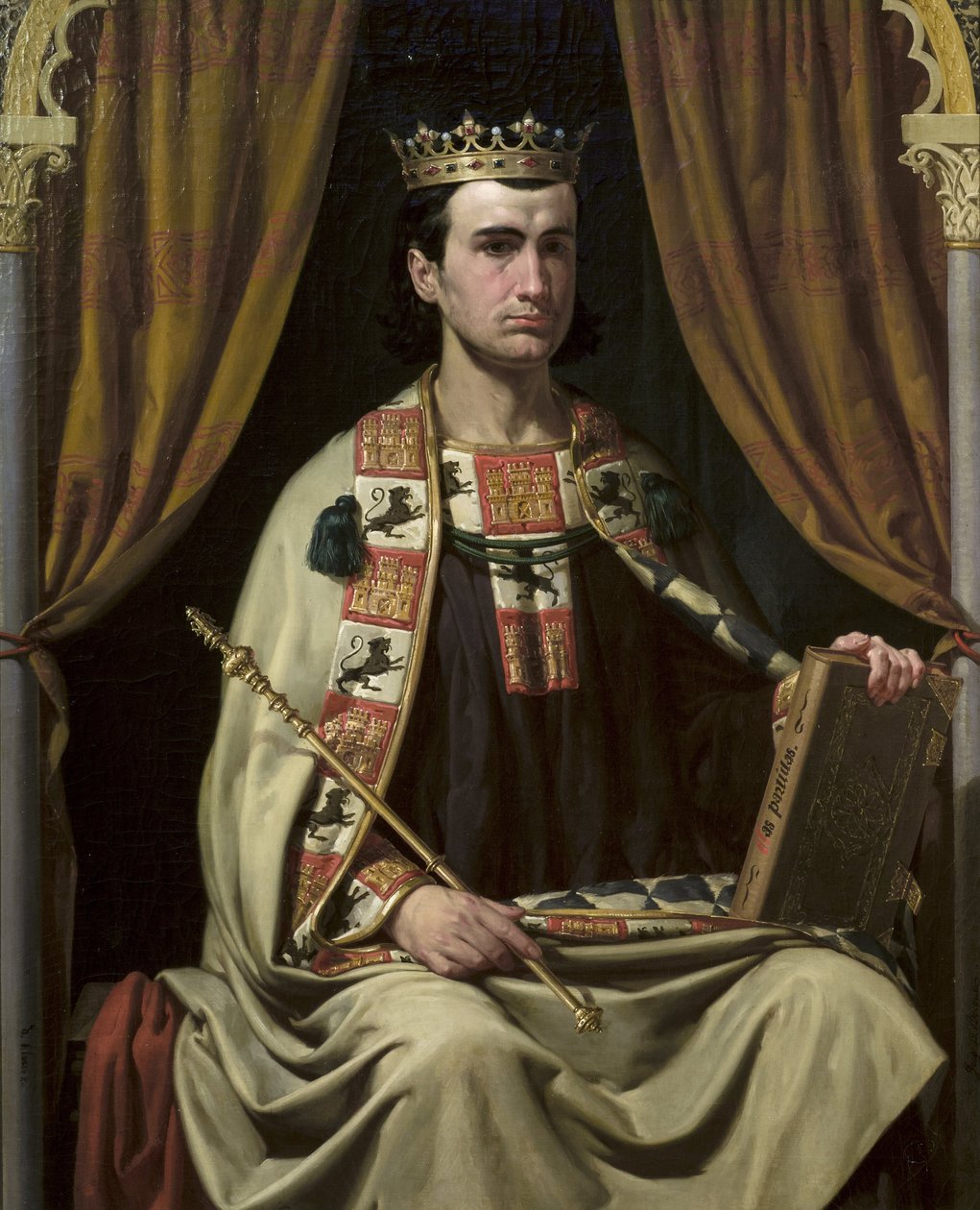 Le roi de Castille Alphonse X le sage (Alfonso X el Sabio) (1221-1284) - X Alfonso (1221-1284), Kasztília királyának portréja - Dominguez Becquer, Joaquin (1817-1879) festménye - - Ayuntamiento de Sevilla alkotó: Joachin Dominguez Becquer