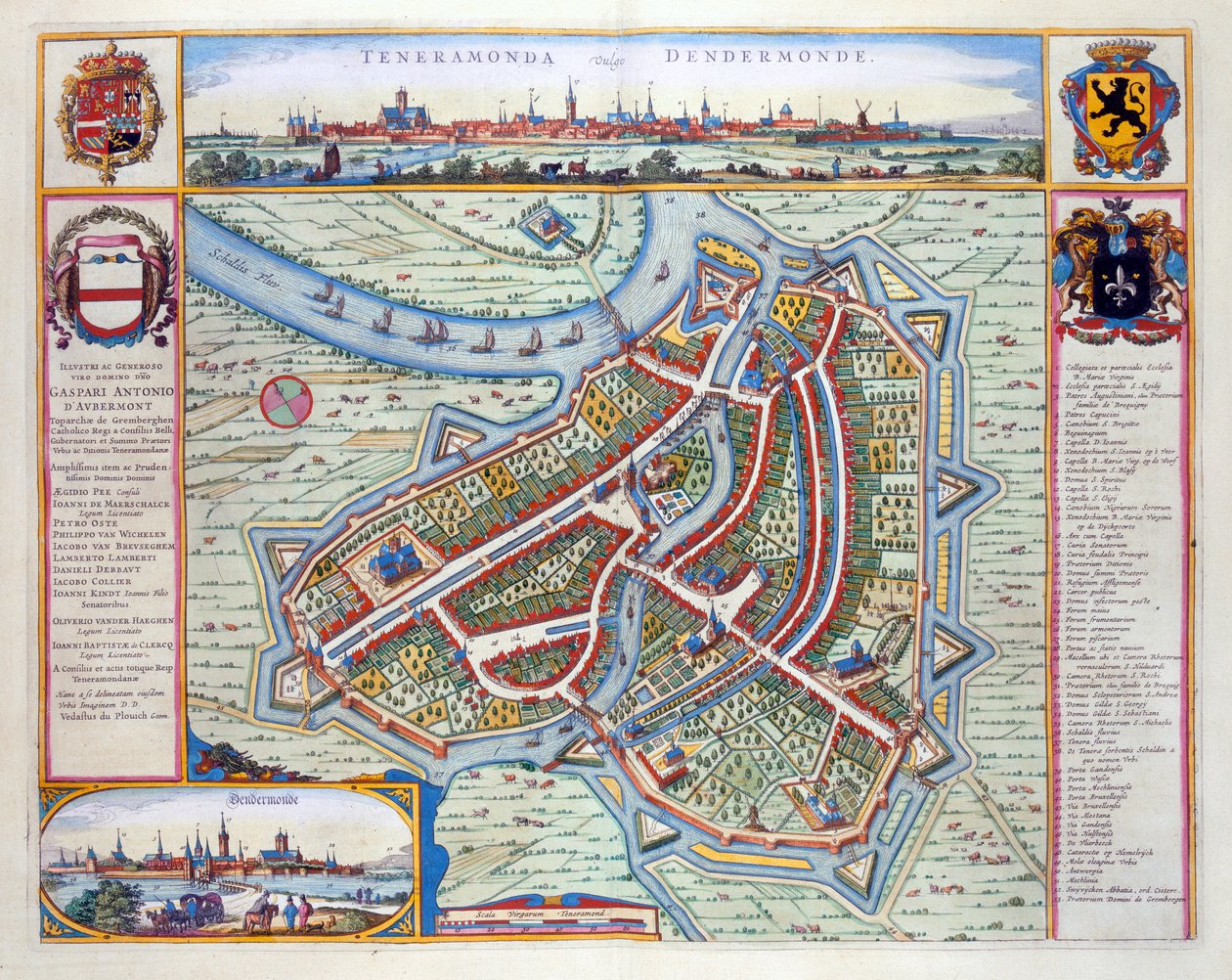 Dendermonde, 1649 (kézzel színezett metszet) alkotó: Joan Blaeu