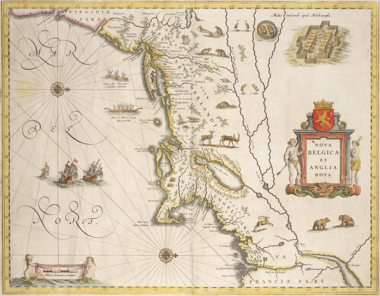 Új-Belgium és Új-Anglia térképe, pub. Amszterdamban 1640 körül alkotó: Joan Blaeu