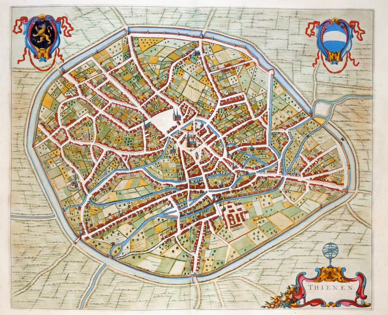 Tienen, 1649 (kézzel színezett metszet) alkotó: Joan Blaeu