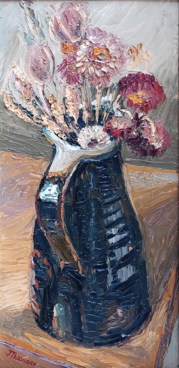 Szárított virágok Bernard Leach Jug 2000-ben (olaj) alkotó: Joan Thewsey