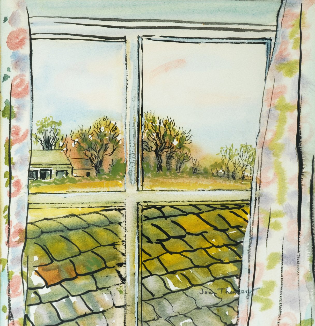 A házablakon keresztül Suffolk, 2010, (akvarell) alkotó: Joan Thewsey