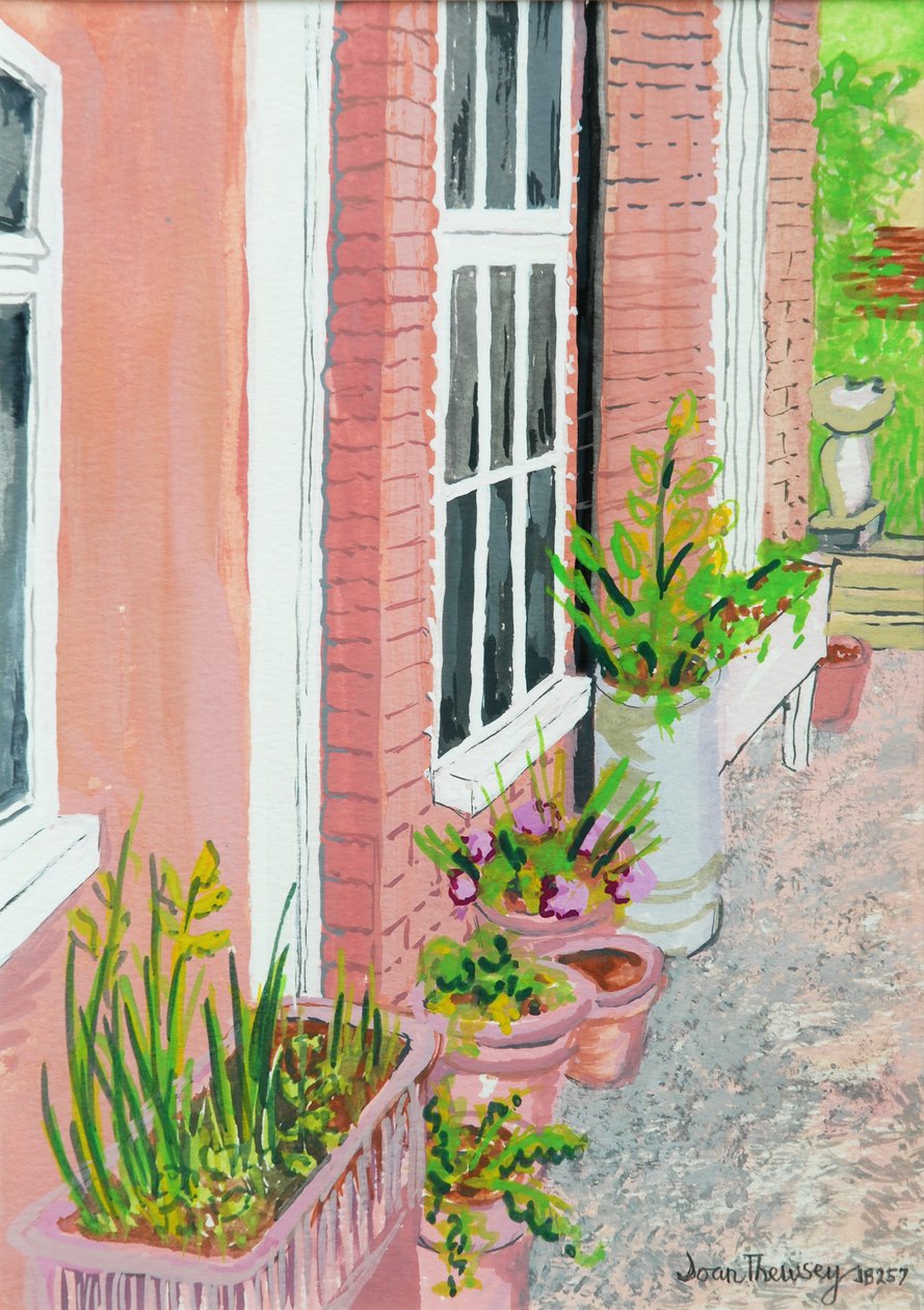 Kilátás a nyaralókonyha ablakából növényekkel, 2010, gouache alkotó: Joan Thewsey