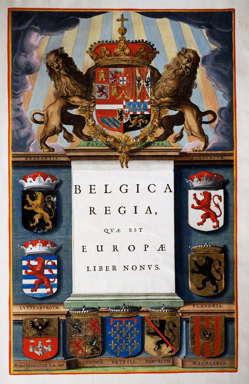 Belgica Regua quae est Europae, IX. könyv, IV. kötet címlapja, Atlas Maiorból, atlasz 11 kötetben, Joan Blaeu (1596-1673), rézmetszet, 57,5x39 cm, Amszterdam alkotó: Joan Blaeu
