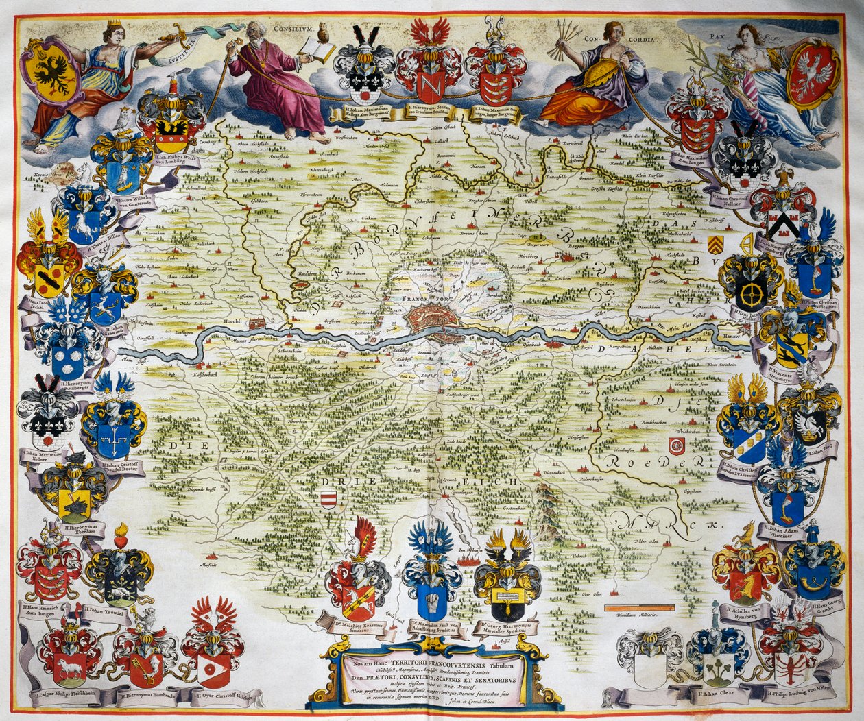 Frankfurt és területe, Atlas Maior, atlasz 11 kötetben, szerző: Joan Blaeu (1596-1673), III. kötet, rézmetszet, 57,5x39 cm, Amszterdam alkotó: Joan Blaeu