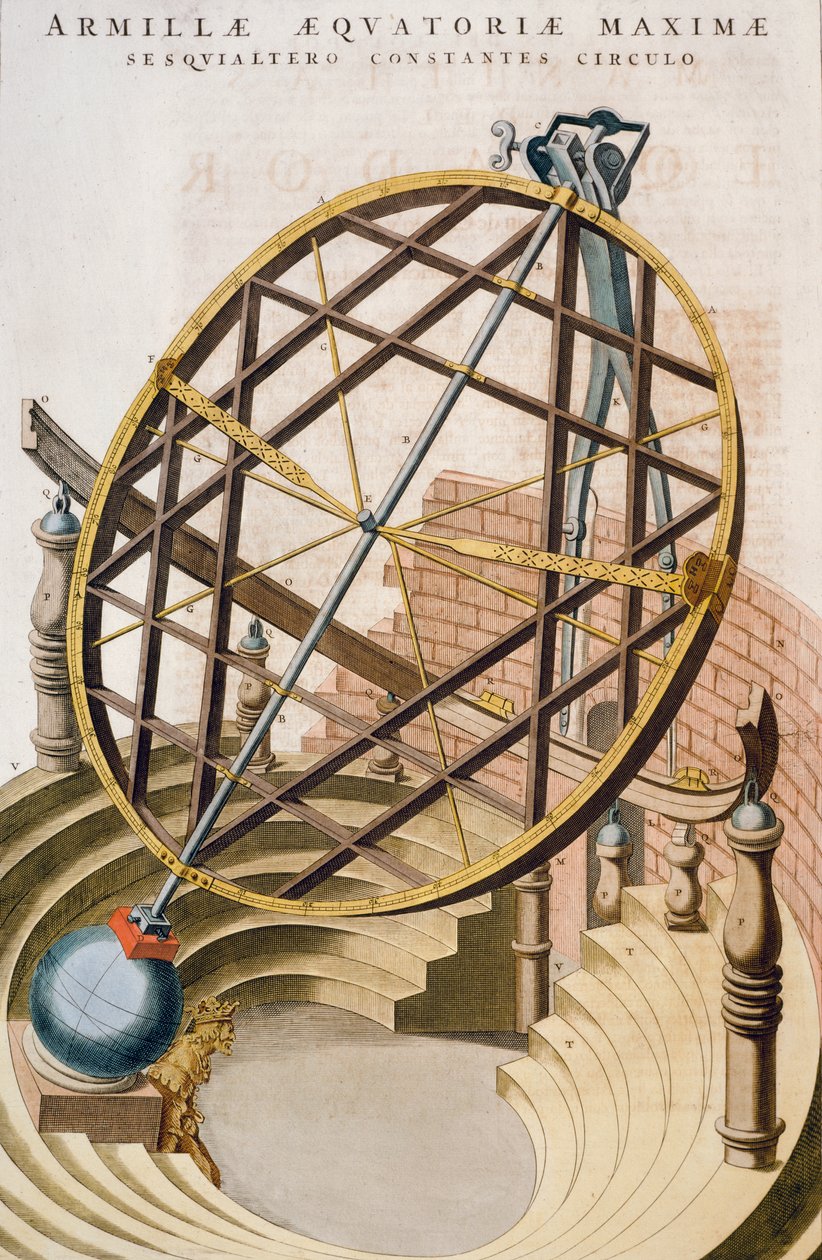 Nagy egyenlítői armilláris gömb, tervezte Tycho Brahe, illusztráció a Le grand atlas ou Cosmographie blaviane (Atlas Maior), Joan Blaeu, metszet, Hollandia alkotó: Joan Blaeu