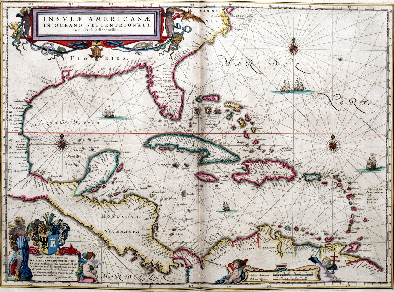 A Mexikói-öböl és a Karib-tenger, Blaeu "Amerika atlasza" című művéből. alkotó: Joan Blaeu