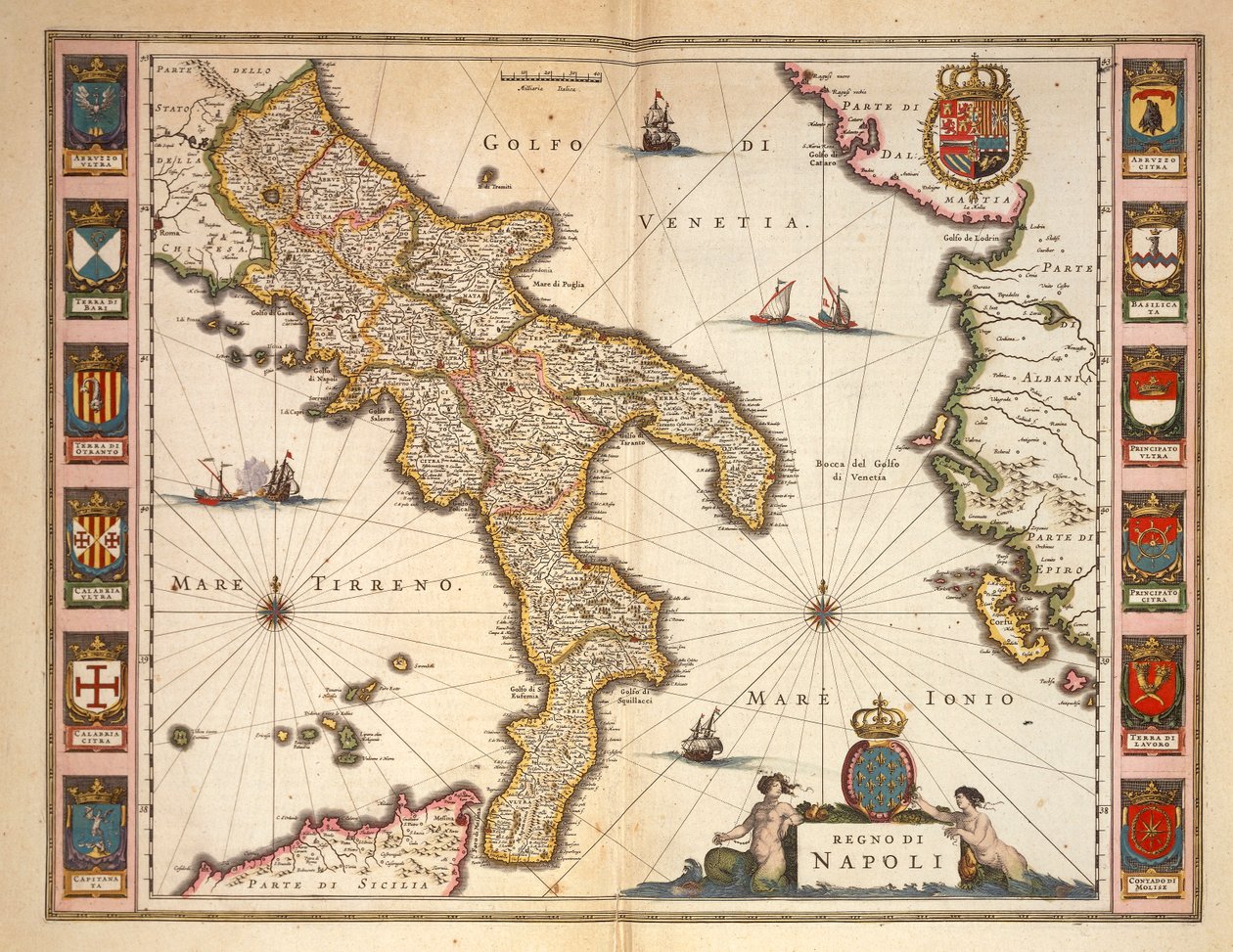 Calabria régió térképe, Joan Blaeu alkotó: Joan Blaeu