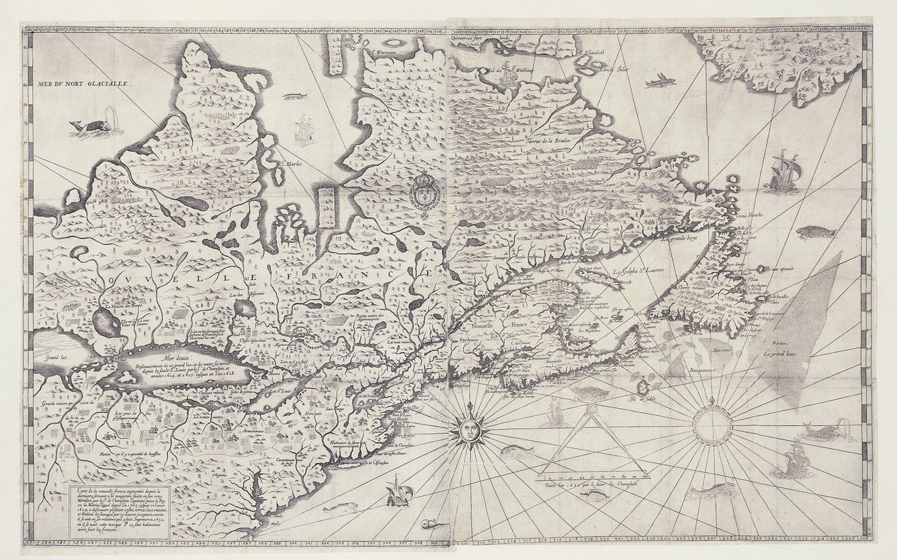Kanada térképe, Samuel de Champlain felméréséből készült metszet alkotó: Joan Blaeu