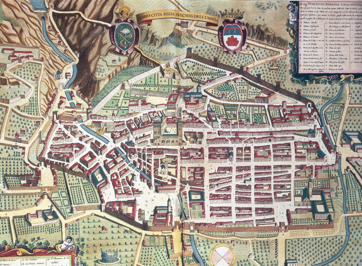 Gubbio (Olaszország) térképe a Theater of the City and Wonderful Italy című filmből, Joan Blaeu, metszet alkotó: Joan Blaeu