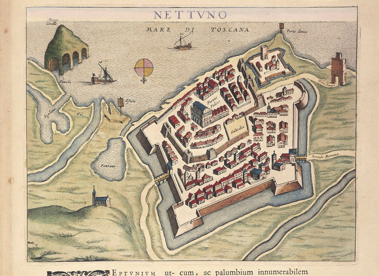 Nettuno térképe, Olaszország városainak és csodáinak színházából, Joan Blaeu, metszet alkotó: Joan Blaeu