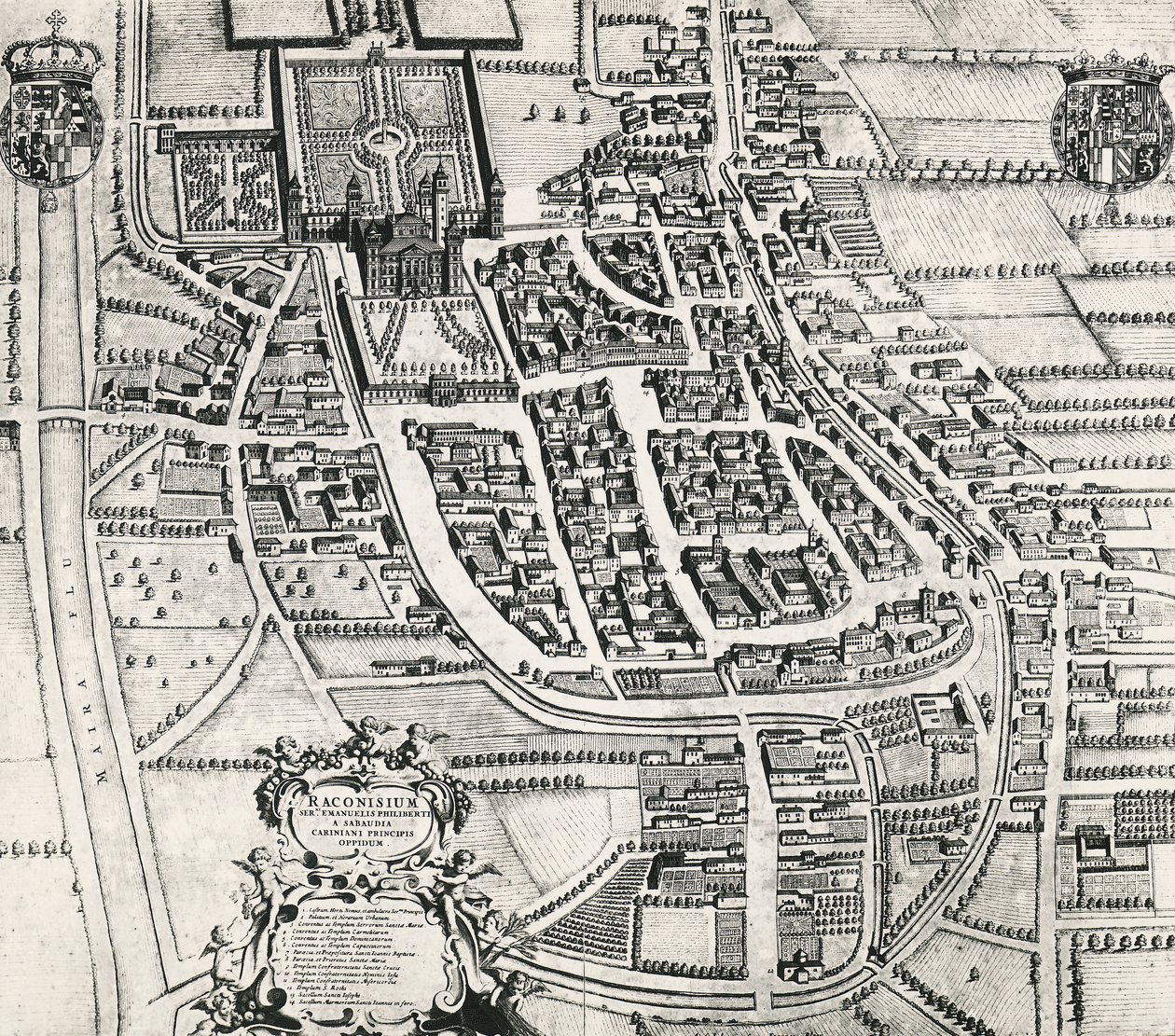 Racconigi térképe, Joan Blaeu (1596-1673) metszete, Olaszország alkotó: Joan Blaeu