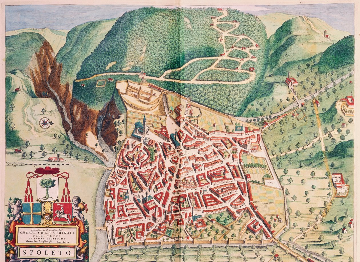 Spoleto térképe Olaszország városainak és csodáinak színházából, Joan Blaeu, metszet alkotó: Joan Blaeu