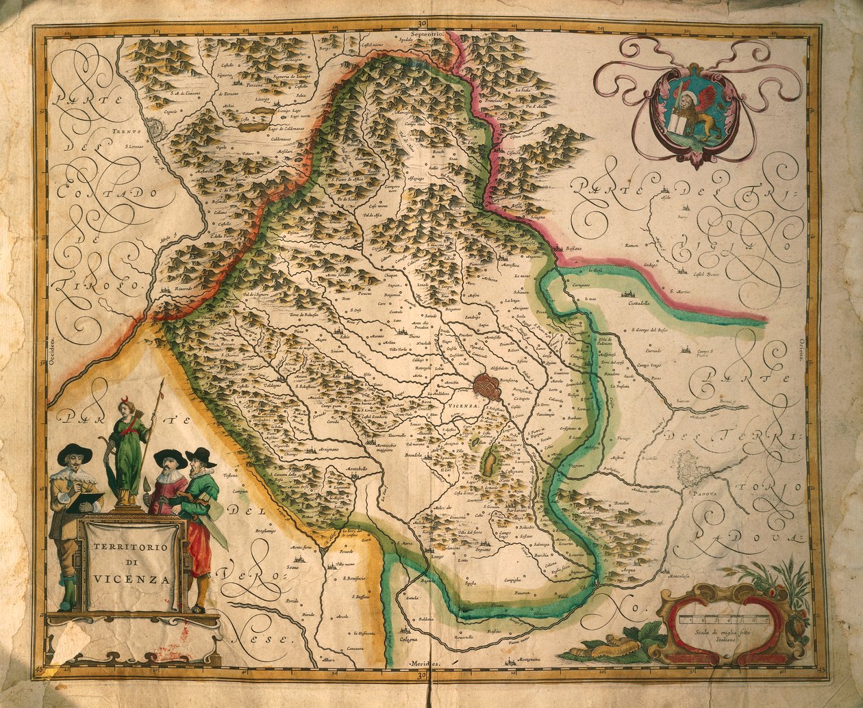 Vicenza tartomány az Olaszország Városai és Csodái Színházából, Joan Blaeu, metszet alkotó: Joan Blaeu